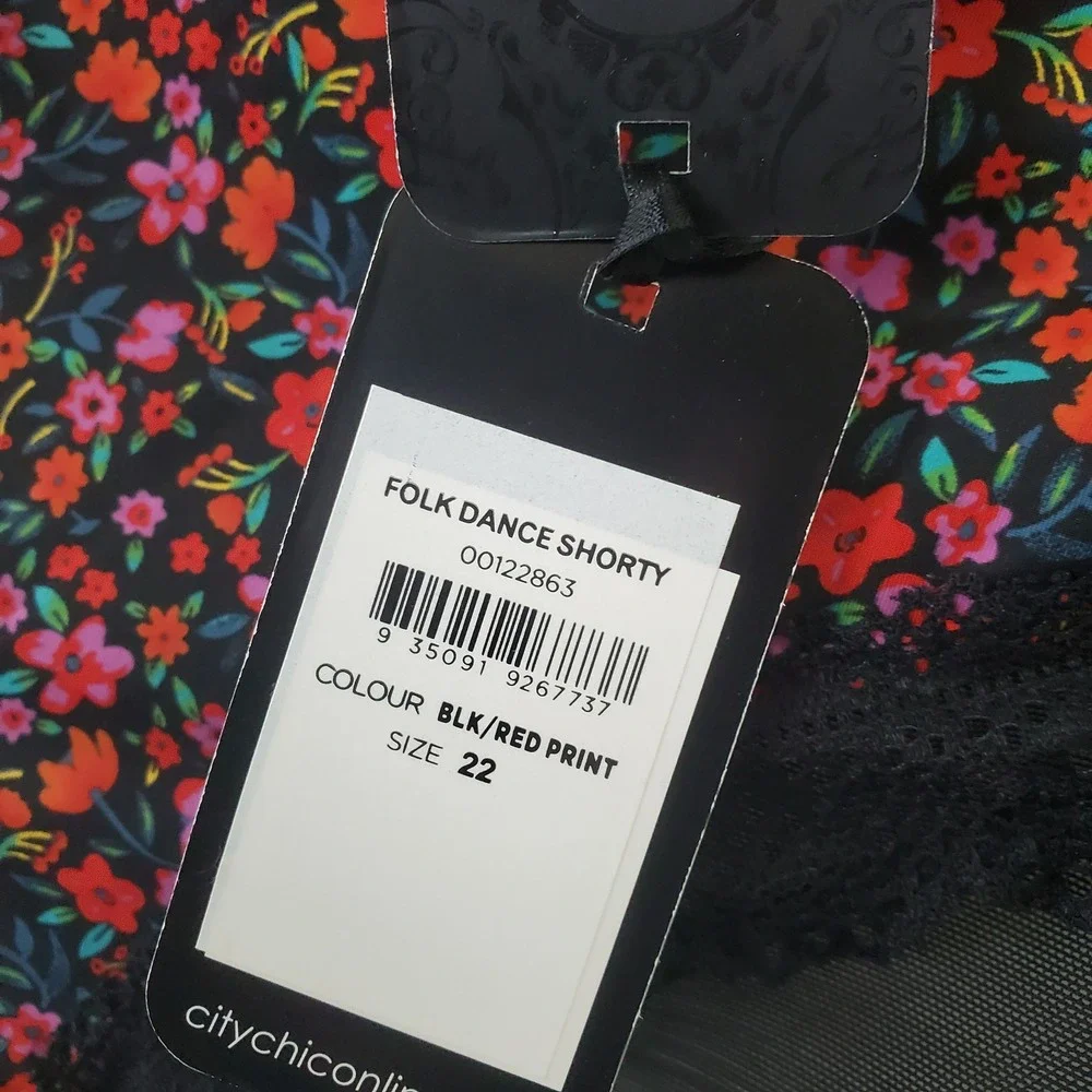 City Chic NWT Black‎ Floral Mesh & Lace Panties Folk Dance Shorty Plus Size 22